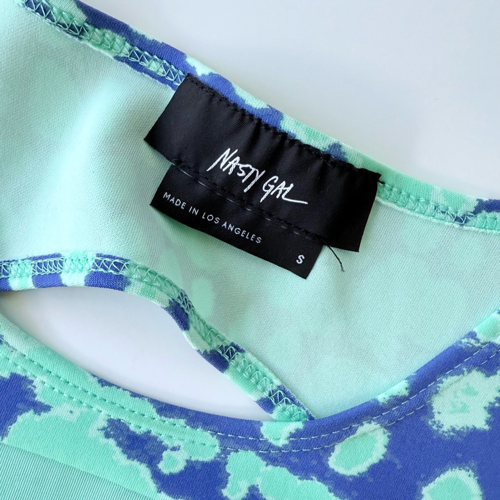 Nasty Gal Wave Crush Open Back Mini Dress Aqua / Turquoise Blue Tie Dye Scuba S - Picture 8 of 16